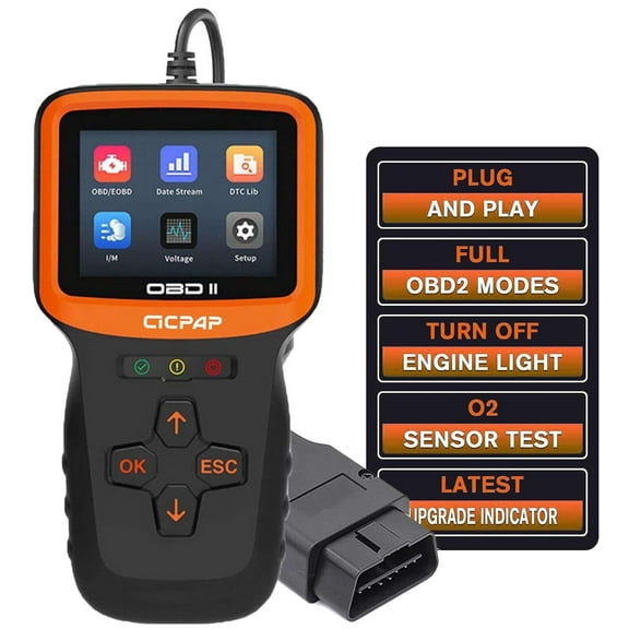 CICPAP OBD2 Scanner Color Screen and Live Data, Check Engine Code Reader with Reset, Plug & Play Upgraded Indicator Light, Test Voltage/EVAP/O2 Sensor, Diagnostic Scan Tool for All Cars Since 1996