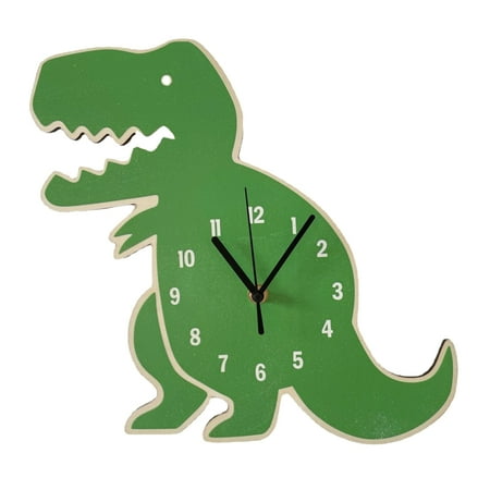 Learning Clock for Kid, Cartoon Dinosaur Wall Clock Silents Movement Clock Wooden Wall Clocks Living Rooms