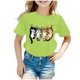 thumbnail image 2 of Tfken Toddler Child Girls Tops Pullover Cat Print T-Shirts Short Sleeve Breathable Light Green Tee Size 6-8 Years, 2 of 5