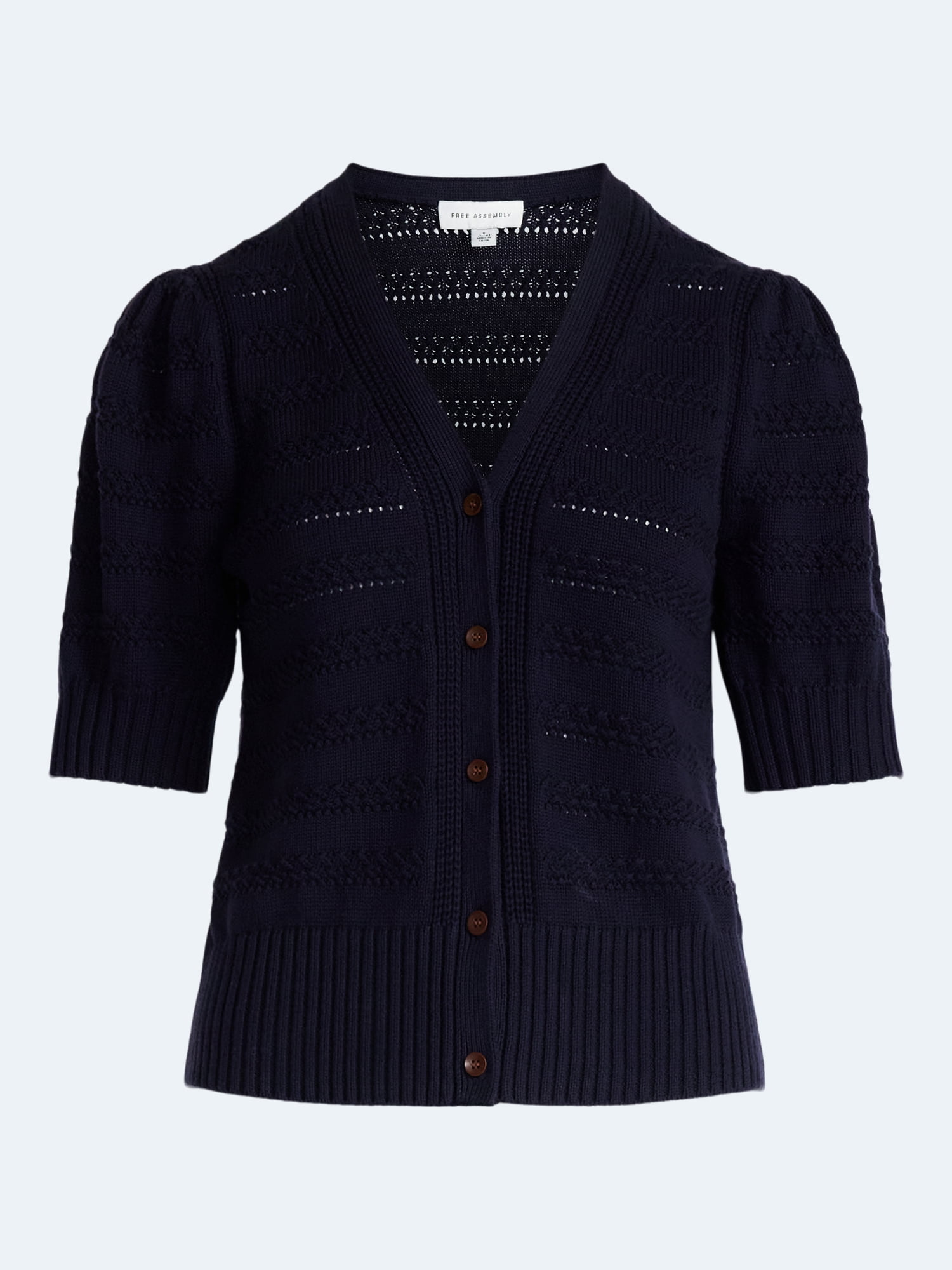 Free Assembly's Women's Cotton Crochet Cardigan Sweater with Puff Sleeves, Sizes XS-4X