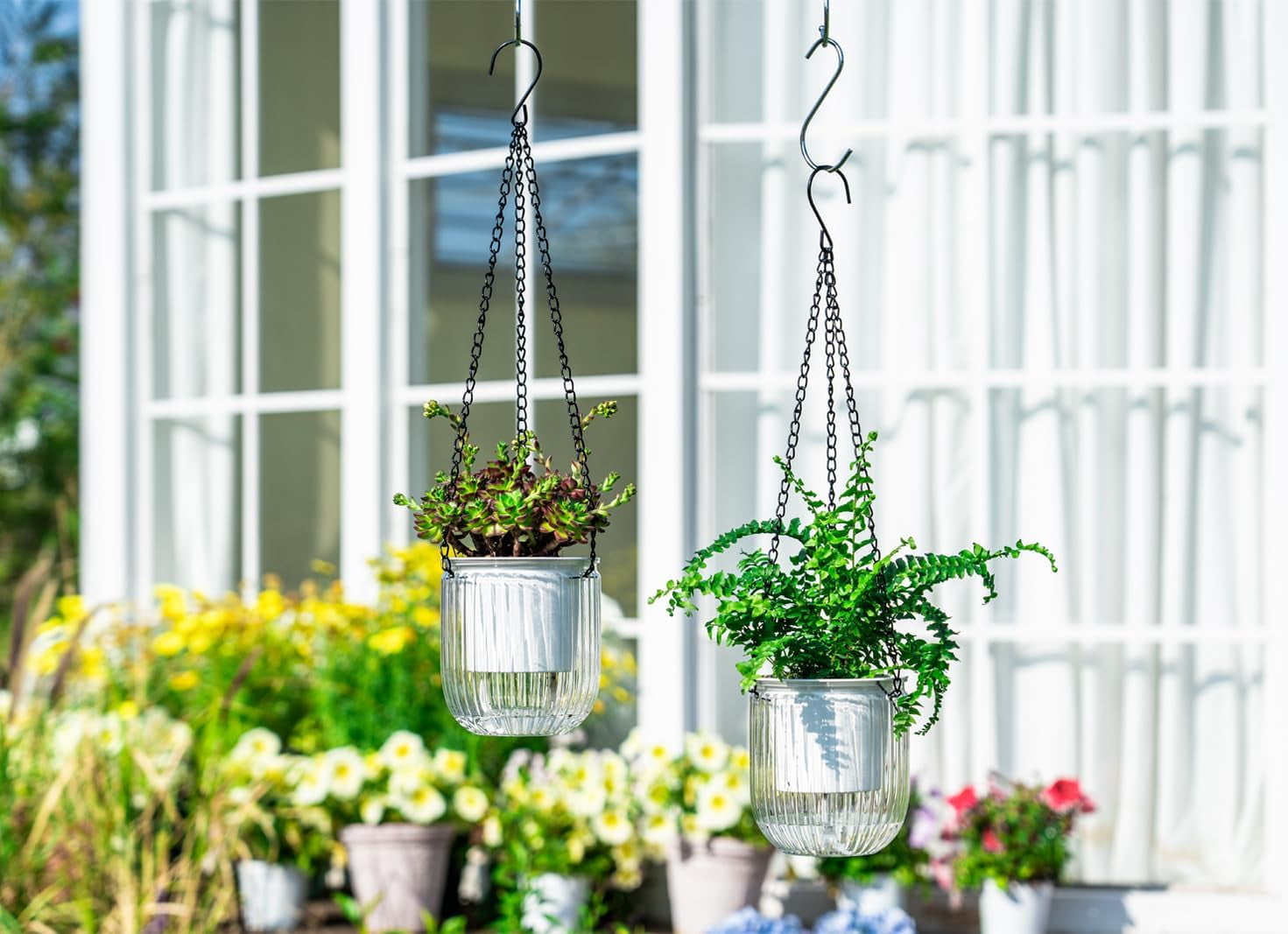 4.5 Inch 2 Pcs Self Watering Hanging Planter Indoor Plant Pots Drainage Holes, Outdoor Small Flower Pot Basket, Visible Water Level, Plant Hanger Home Decor, Gardening