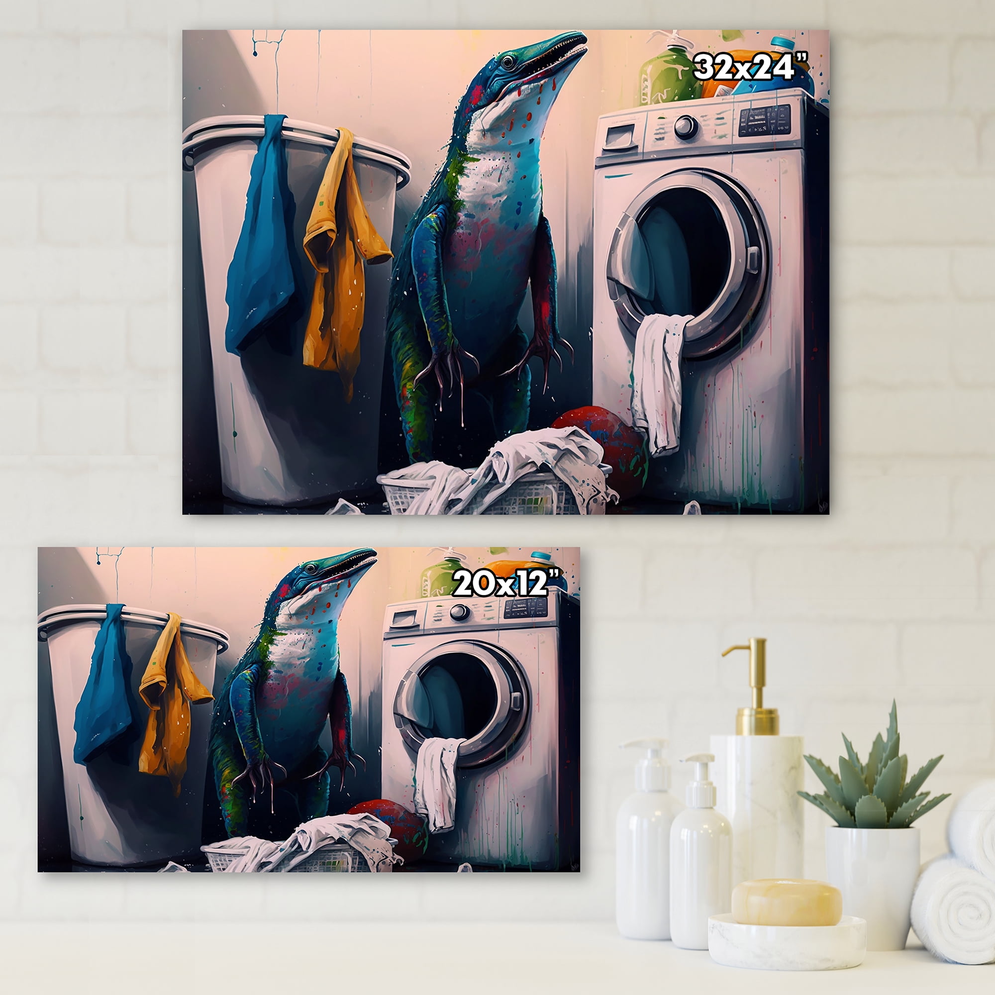 Designart Lezard Doing Laundry Canvas Wall Art