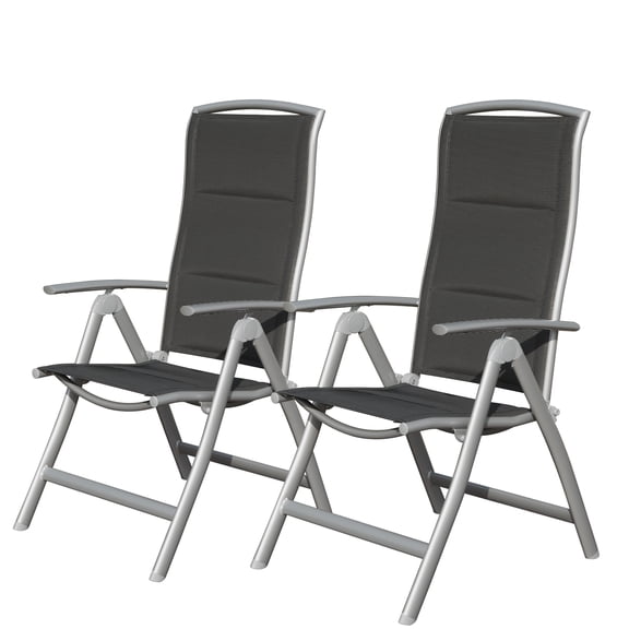 CoSoTower Patio Folding Chairs Set of 2, Aluminium Frame Outdoor Reclining Patio Chairs for Garden Camping Poolside Beach Deck, Adjustable High Back Lawn Chairs with Soft Cotton-Padded Seat, Dark Gray