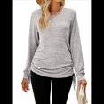 thumbnail image 2 of Camisetas para Mujer, Larga, Cuello en V, Básicas, Informales, Holgadas, Suaves, para Otoño. Gris XL, 2 of 10