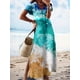 thumbnail image 4 of Vestido Casual De Talla Grande, Vestido Maxi Elástico Mediano Con Dobladillo Dividido, Manga Corta, Cuello En V Y Estampado Gráfico Para Mujer, 4 of 4