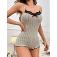 thumbnail image 4 of Oplxuo Lace Trim One Piece Sleepwear for Women Spaghetti Strap Sexy Backless Cami Romper Pajamas Loungewear Nightwear, 4 of 6