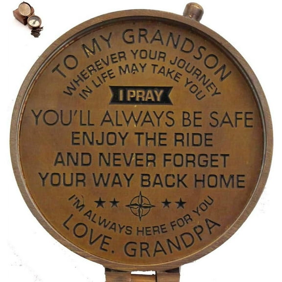 RII Pocket Brass Compass, Nautical Navy Compass for Camping, Travelling, Hiking, Boating, Gift Compass for Wedding, Birthday, Anniversary, Graduation, to Grandson with Imprinted Leather Case…