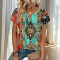 thumbnail image 4 of Xdegoge TShirt for Women V Neckline Short Sleeve Going Out Casual Style Loose Fit Zebra Stripe Floral Rose Print Lightweight Flowy Summer Spring Tops Soft Shirts, 4 of 7