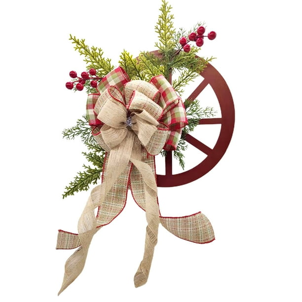 Rueda De Madera De Navidad De 45 Cm Para Puerta Delantera, Decoración De Bayas De Pino, Corona Colgante Con Lazo Para Interior Y Exterior seitruly HA039326-00