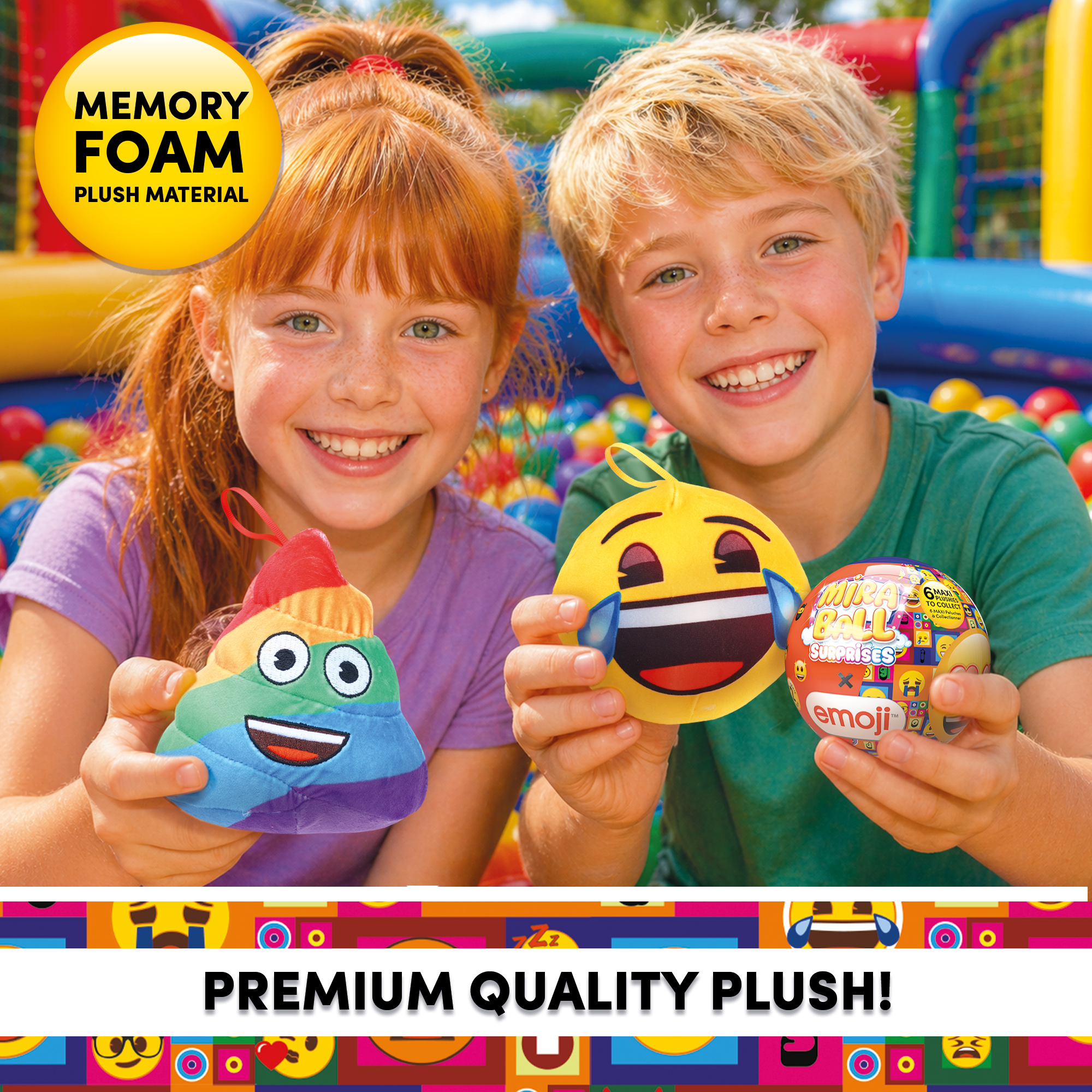 Miraball Surprises Emoji - Pack of 3, Blind Capsule Toys with Expandable Memory Foam Plush & Stickers - Fun Mystery Plush Balls for Kids Collectible Toy Surprises, Party Favors, Gifting
