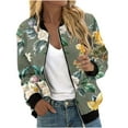thumbnail image 3 of QATAINLAV Jackets for Women Fall Fashion Floral Print Coat with Pocket Lightweight Zip Up Bomber Jacket Dressy Casual Outerwear, Army Green, S, 3 of 6