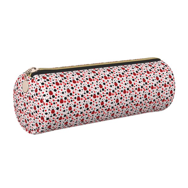 Easygdp Ladybugs 2 para Estuche de Lápices Cilíndrico de Cuero con Cremallera, Organizador de Lápices de Cuero para Escuela, Oficina y Viajes