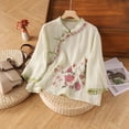 thumbnail image 2 of Womens Blouses Womens Retro Placket Frog Button Cotton Linen Top 3/4 Sleeve Embroidered Trendy Summer Casual Womens T Shirts, 2 of 4