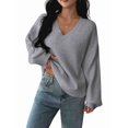 thumbnail image 2 of Women Fall Long Sleeve Sweater V Neck Tops Casual Light-Weight Knit Pullover Shirts Dark Gray S, 2 of 8