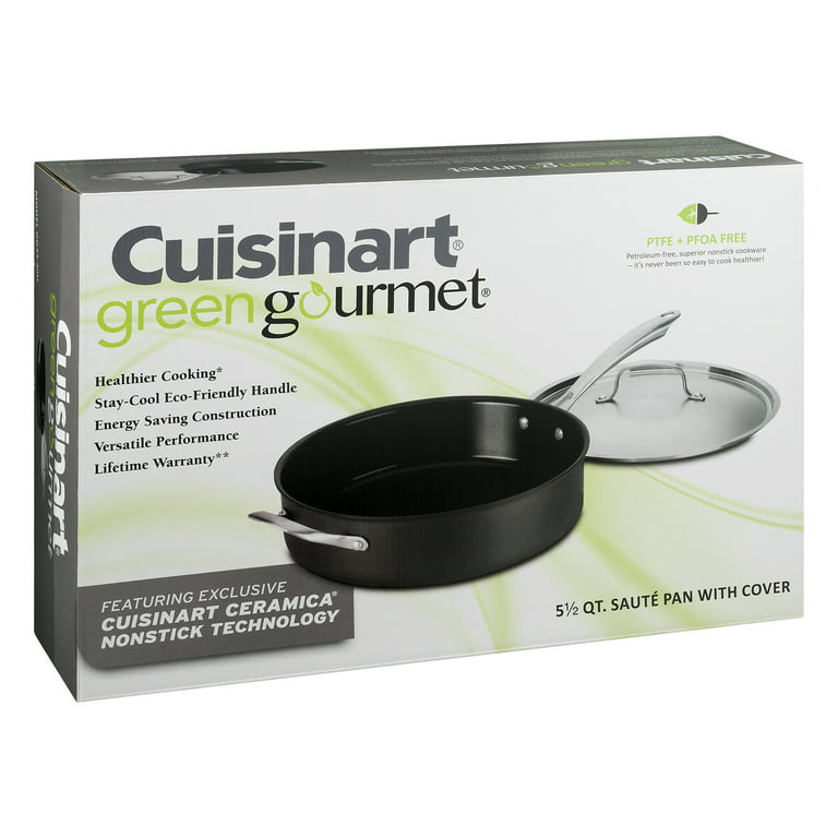 Cuisinart Green Gourmet Hard-Anodized 5.5-Quart Saute Pan with Helper  Handle and Cover Green Gourmet, Black