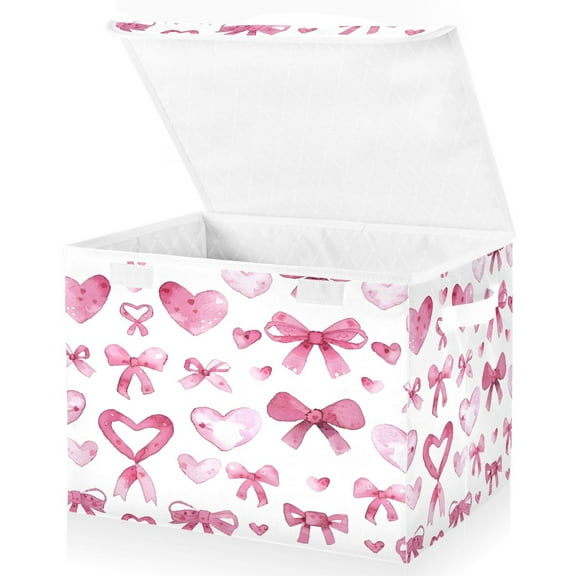Ryvnso Bows and Hearts Large Lidded Foldable Storage Baskets Cubes Boxes Lids Bin for Home