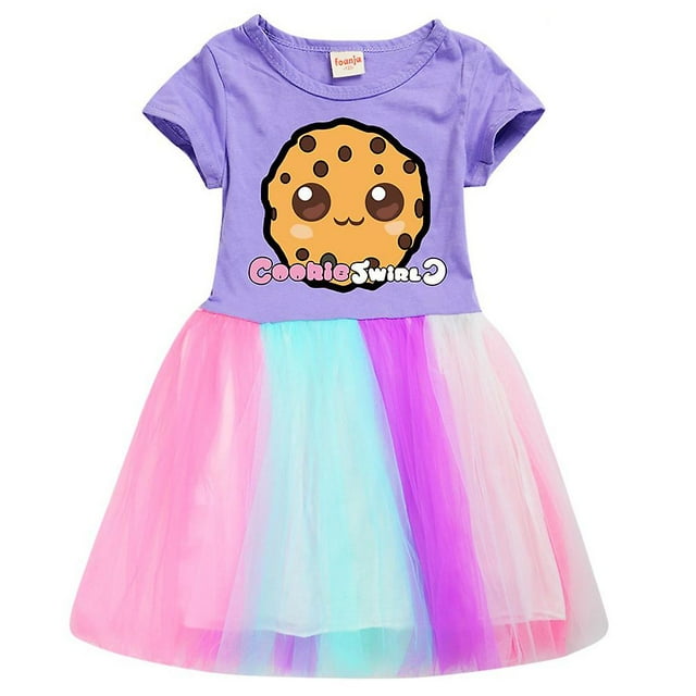 Cookie Swirl C Filles Princesse Robe d'Été Partie Manches Courtes Arc-en-Ciel Tutu Robes
