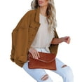 thumbnail image 5 of luvamia Light Denim Jacket for Women Button Down Oversized Jean Jacket Casual Long Boyfriend Coats Outwear Brown Size M Fit Size 8 Size 10, 5 of 9