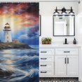 thumbnail image 6 of Lighthouse Sunrise Coast Scenery Pale Blue Tan Shower Curtain for Bathroom with 12Hooks, Polyester Fabric Thick Shower Curtain Washable Waterproof Curtain, 6 of 8