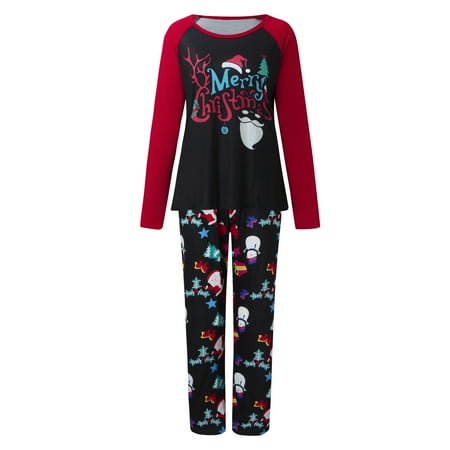 

AOOCHASLIY Family Christmas Pajamas Clearance Plaids & Stripes Women Mommy Printed Top+Pants Xmas Family Matching Pajamas Set