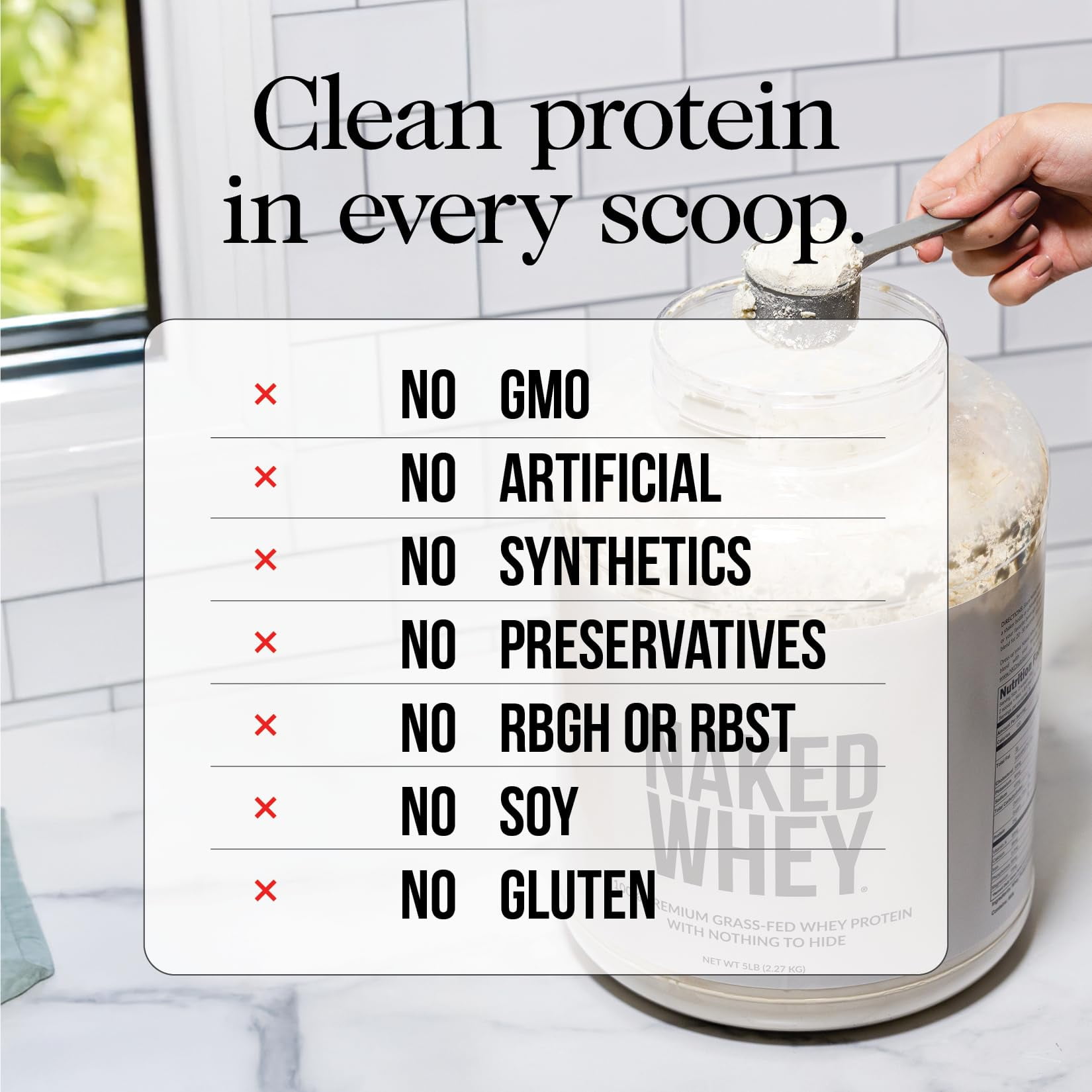 NAKED WHEY 5LB 100% Grass Fed Unflavored Whey Protein Powder - Only 1 Ingredient, Undenatured - No GMO, Soy or Gluten - No Preservatives - Promote Muscle Growth and Recovery - 76 Servings