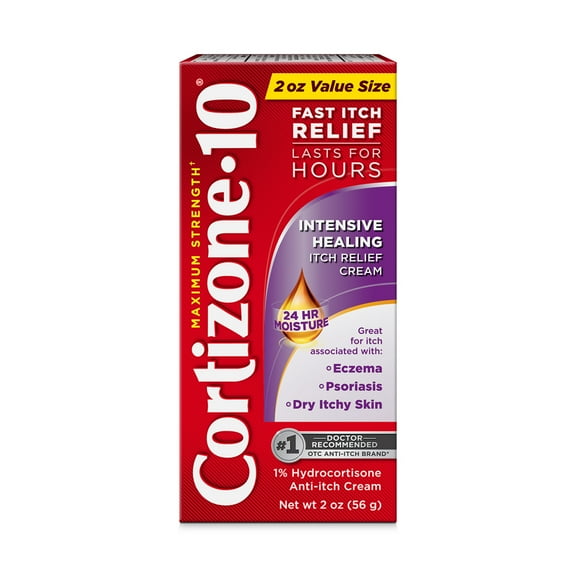 Cortizone-10 Maximum Strength Intensive Healing Itch Relief Cream, 1% Hydrocortisone, Fast-Acting, Anti-Itch Cream for Bug Bites, Rash, Eczema, Psoriasis, Poison Ivy, Oak, Sumac & More, 2 oz