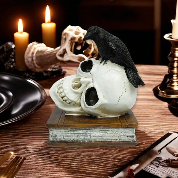 Fiudx Ofertas y liquidaciones Cuervos sobre calaveras Decoración del hogar Estantería de libros Decoración Cuervos posados sobre esqueletos Estatuas para mesa Escritorio Oficina Hogar