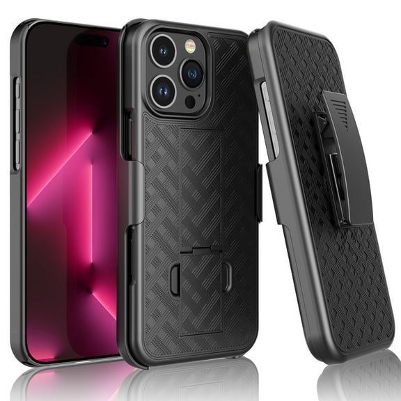 For iphone 16 Pro Max Case, Phone Case with Holster Belt Clip & Kickstand Cover for iphone 16 Pro, Ebizware Holster Case Combo Shell Swivel Belt Clip Defender Shockproof Hard Cover - Black
