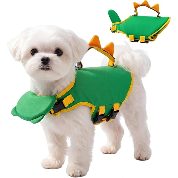 Dog Life Jacket with Head Support and Chin Float, Reflective Adjustable Ripstop Swim Vest with Rescue Handle for Pool Beach Boating