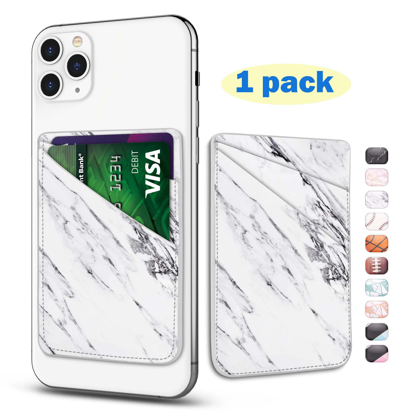 Card Holder for Back of Phone Stick on ID Cards Wallet PU Leather Sleeve Adhesive 3M Sticker Pouch for Samsung Galaxy iPhone and More Smartphones Leopard Skin