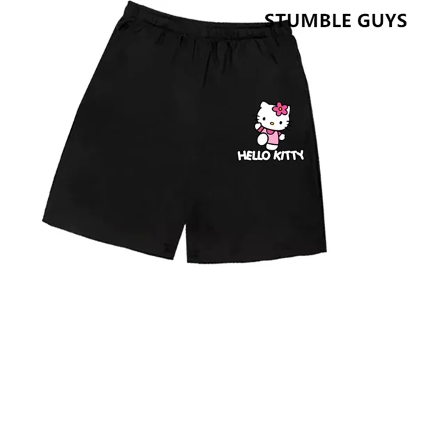 Conjunto de camiseta de Hello Kitty para niños y niñas, ropa holgada de manga corta Y2K, Top con estampado oscuro para mujer, ropa dulce Harajuku