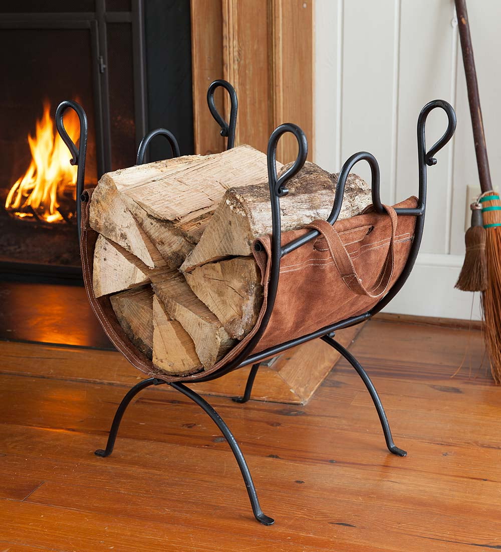 Folding Log Rack with Leather Sling by Plow & Hearth