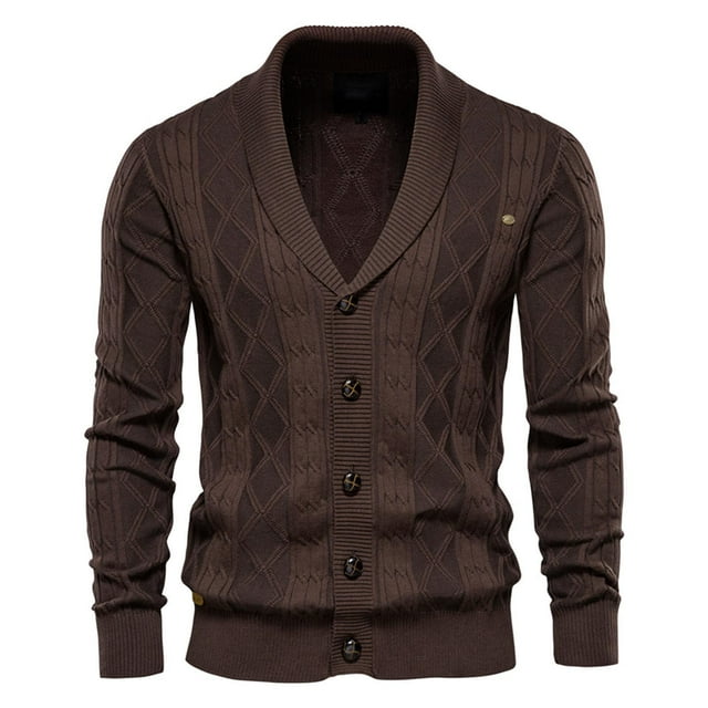 DPTALR Cardigan Chandail pour Homme Couleur Unie à Revers Veste Tricotée à Manches Longues