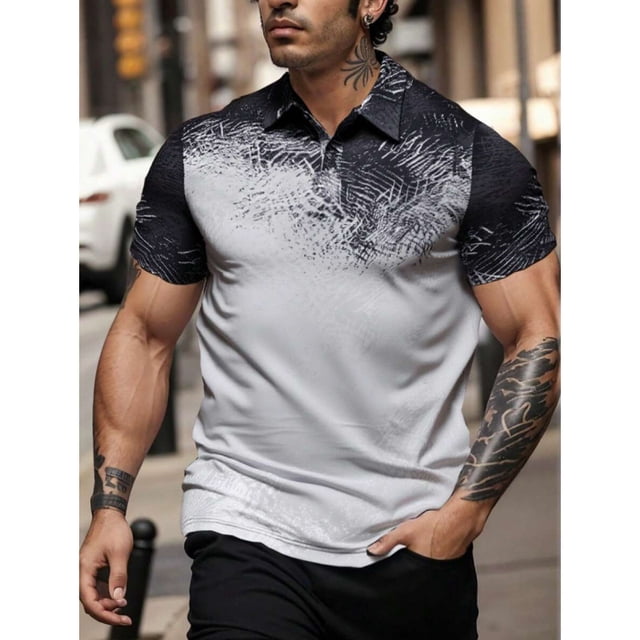 3D Printed Short Sleeve, Buttons Men's POLO Shirt Color Figure Men's Spring And Summer Street Laps T-Shirt
