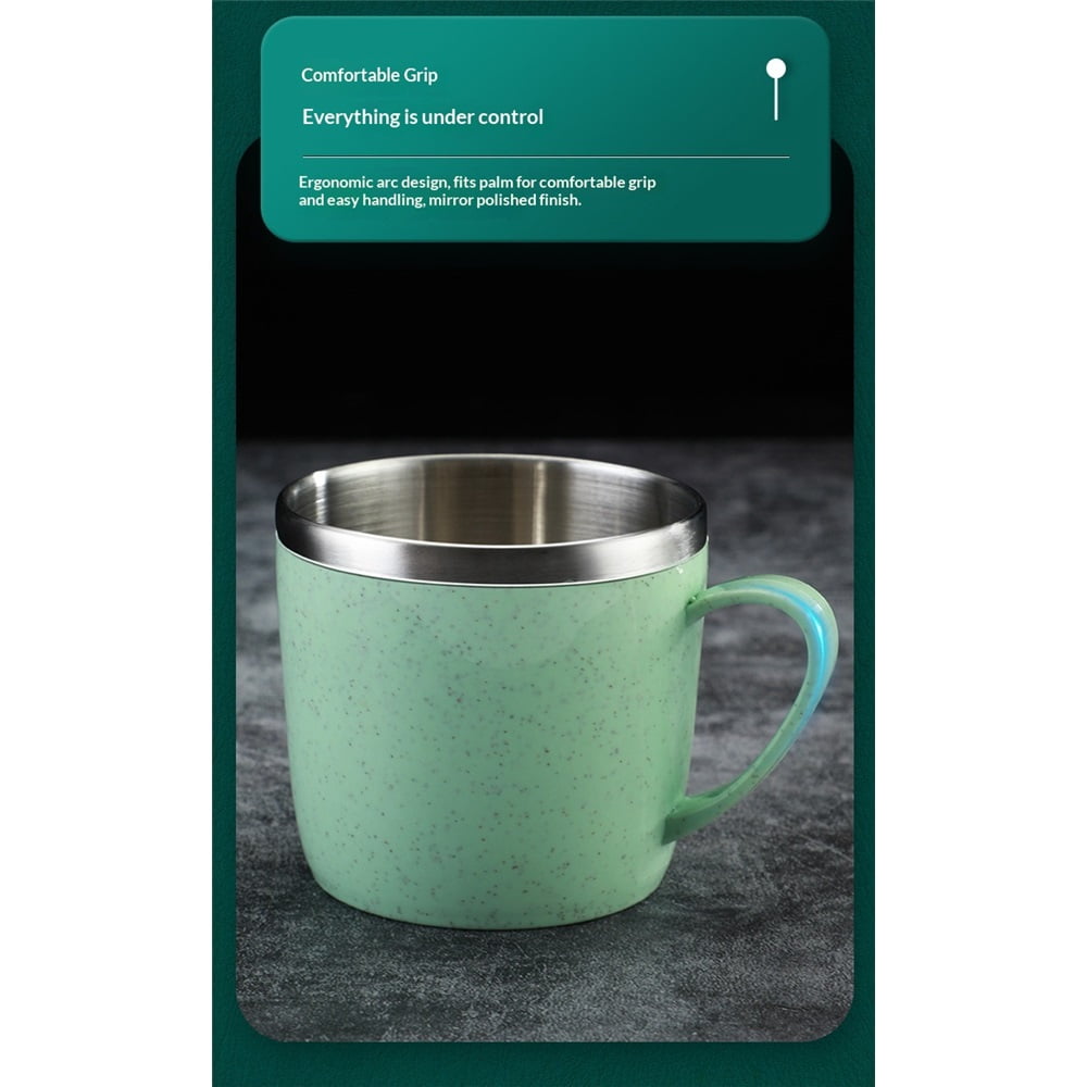 Stainless Steel Coffee Mug, Unbreakable Double Walled Insulated Cups Espresso Mugs Tea Tumbler with Handles for Kids Camping Office Ice, Water(Green)