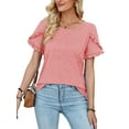 thumbnail image 2 of Avamo Hauts d'Été pour Femmes T-shirt Col Rond Manches Courtes T-shirt Confortable Pull de Travail Rose 2TG, 2 of 4