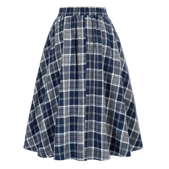 ICHUANYI Womens Fashion Plaid Printing Skirt Buttons Vintage High Waist Pleated Skirts Promotion
