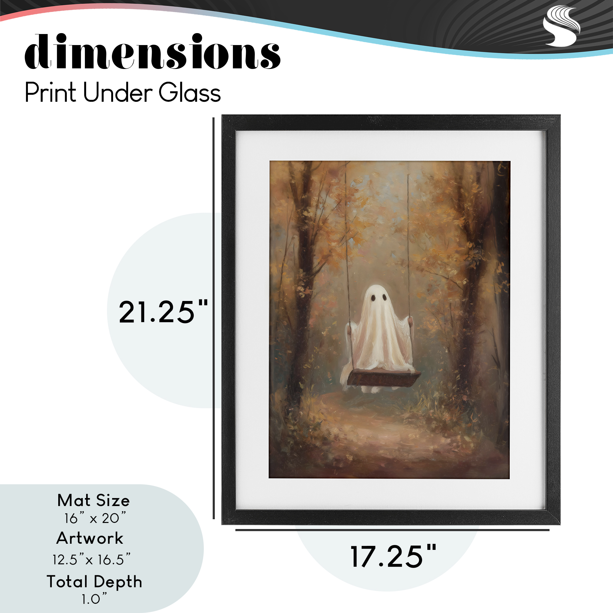 Eerie Swinging Ghost Black Framed Print Under Glass, design by Arlington Prints