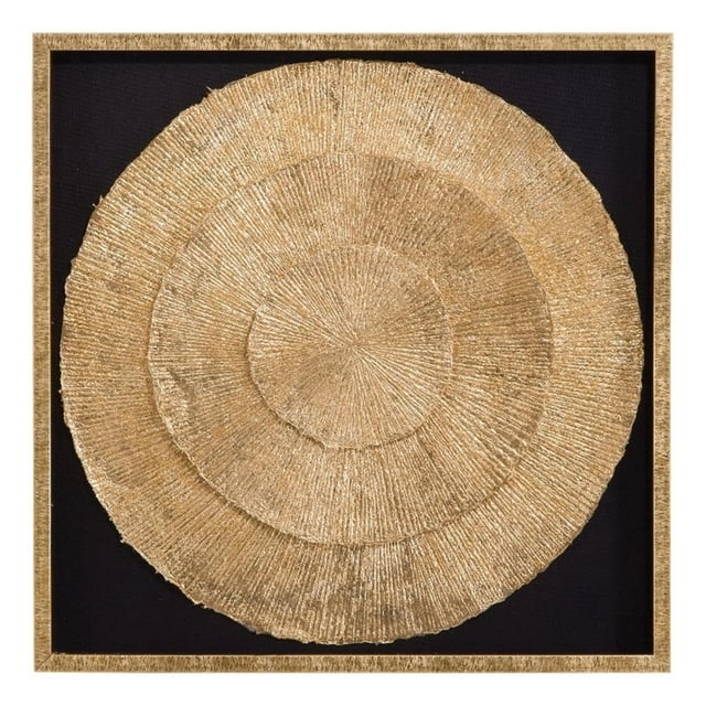 Pemberly Row Black Matte Shadowbox Art with Gold Fan in Gold Frame