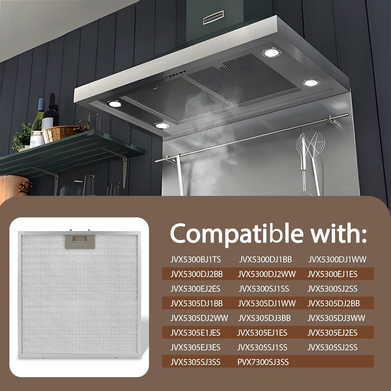 Aniceparthy New 2PCS WB02X27207 Range Hood Grease Filters,Vent Hood Grease Filter Compatible with GE Extractor Hood JVX5300BJ1TS JVX5300DJ1BB JVX5300DJ1WW Replace 4463981 AP6039217 PS11771771