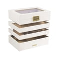 thumbnail image 3 of Caja de almacenamiento de joyas multifunción de piel sintética con forro , bandeja organizadora para relojes y anillos. Blanco, 3 of 9