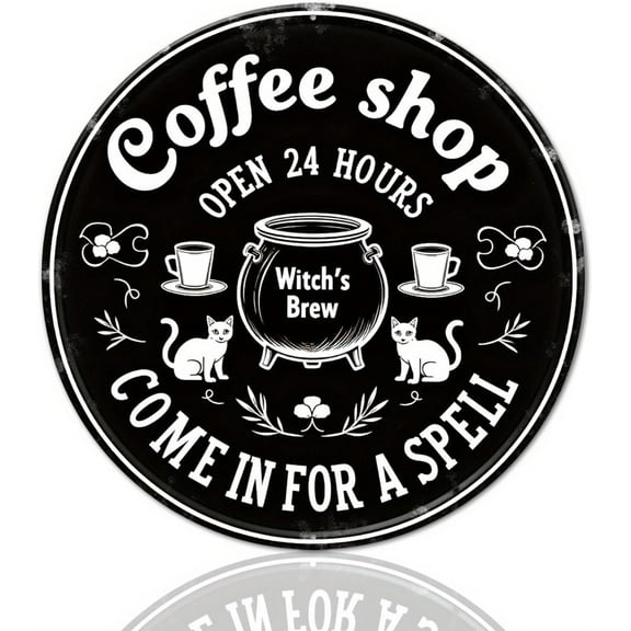 Mourning Coffee Round Aluminum Sign Halloween Theme Wall Art Vintage Style Wall Decor for Kitchen Living Room Bar Cafe Halloween Party 8x8 Inch