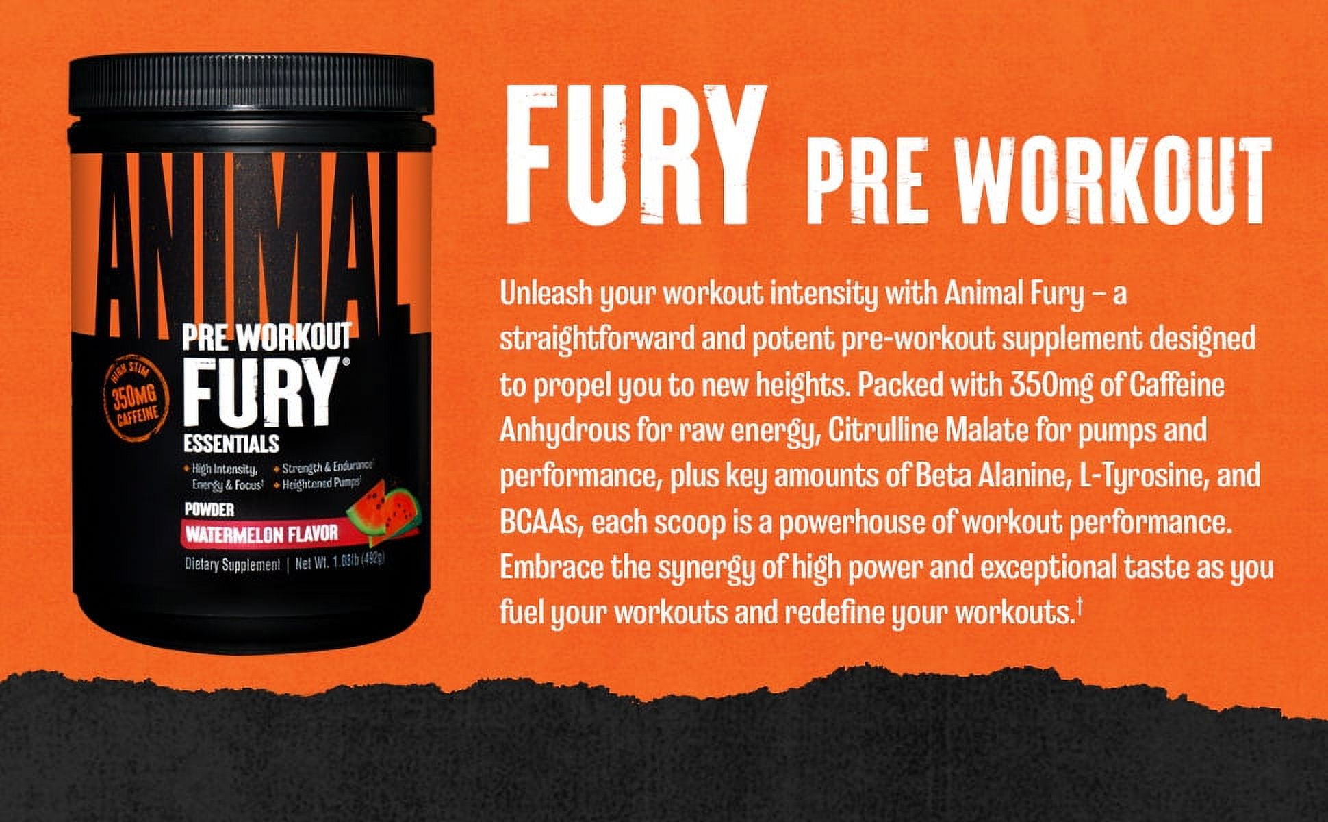 Animal Fury, Pre Workout Powder Supplement for Energy and Focus, watermelon, 30 Servings