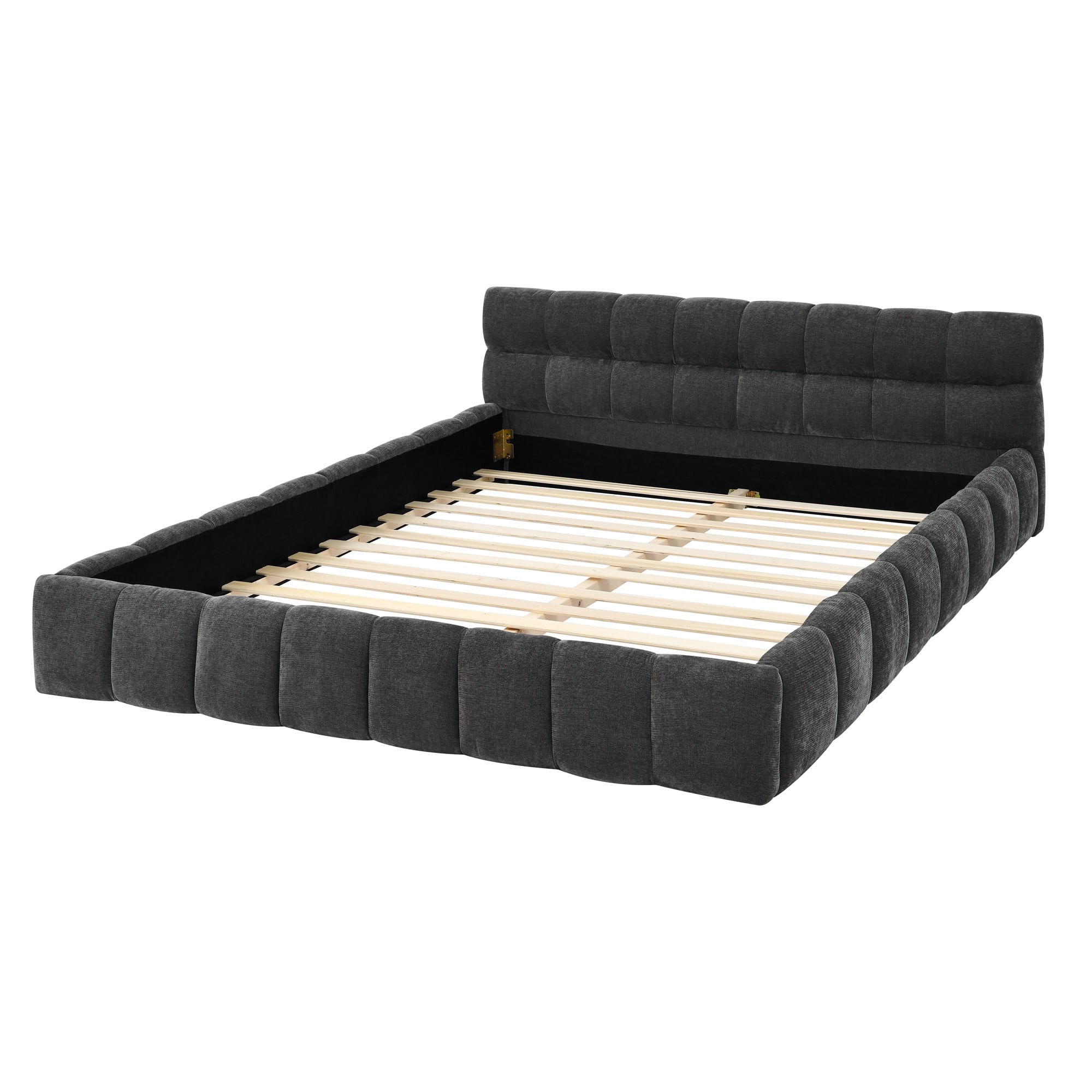 Queen Size Solid and Stable Upholstered Bed Frame with Thick Fabric, Chenille Fabric Grounded Platform Bed with Headboard and Solid Frame, No Box Spring Needed(68''*86,5''*23,5'') (Dark Gray)