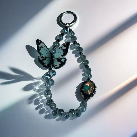 GJX Blue Butterfly Original Design Phone Charm with 2 Tether Tabs - Stylish, Durable, and Hands-Free Phone Chain - Compatible with Iphone, Pixel & More