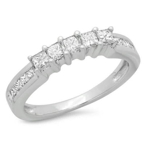 Dazzlingrock Collection 0.55 Carat (ctw) 14K Princess Diamond Ladies Wedding Curved Stackable Ring 1/2 CT, White Gold, Size 8
