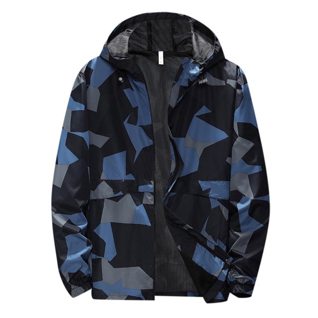 Men‘s Autumn And Winter Printed Hooded Windproof Thin Jacket Coat Top Blouse