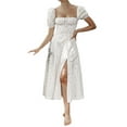thumbnail image 1 of Mialoley Robe Fendue pour Femmes, Imprimé Floral Col Carré Jupe à Manches Courtes, 1 of 5