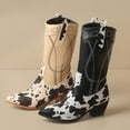 thumbnail image 5 of SACFOF Women's Western Cow Print Pull On Cowgirl Knee High Boots Block Heel Booties, 5 of 6
