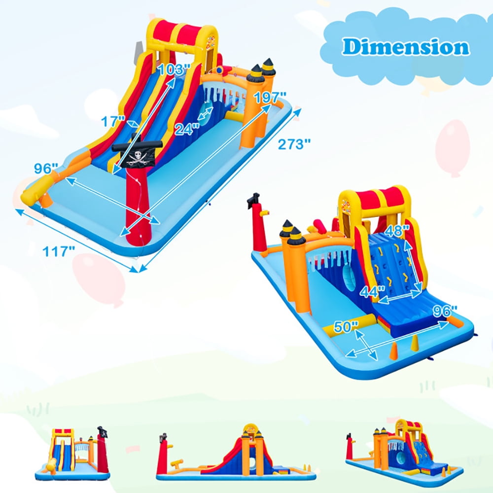 Aimee Lii 6-In-1 Inflatable Water Slide with Dual Slides and Cave Crawling Game without Blower, Playhouse for Kids Outdoor